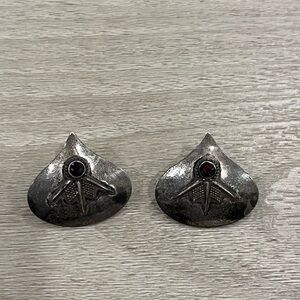 Vintage Red Stone 925 Sterling Silver Abstract Geometric Earrings